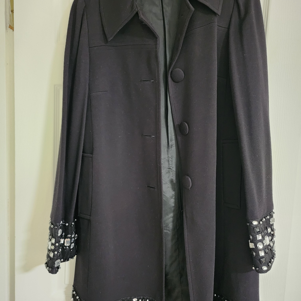 INC International Concepts Black Trench Coat with Embellished Cuffs